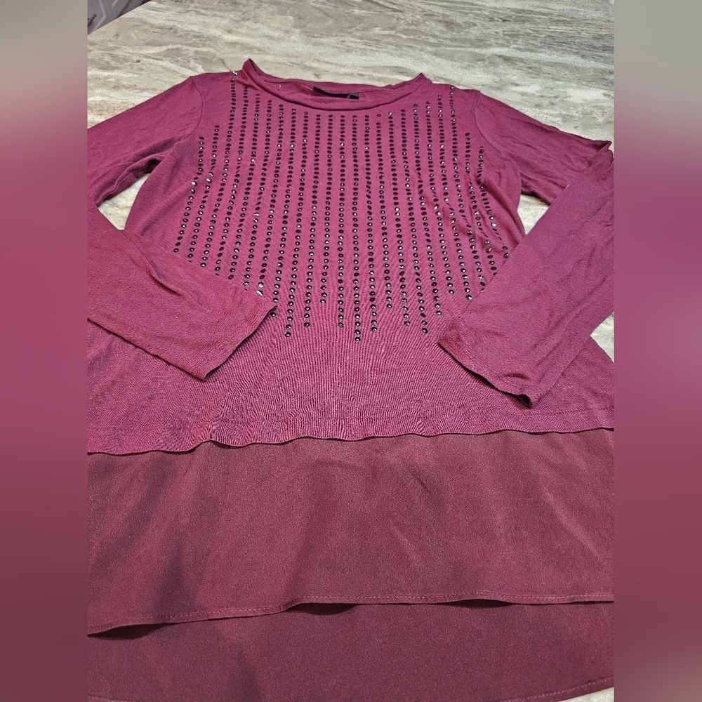 APT.9 Maroon Embellished Knit Top Size M – Studded Scoop Neck Stretch Blouse